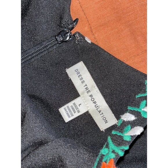 Dress the Population Wren Midi Dress Floral Embroidered - Black Multi Large Wome - Picture 10 of 13